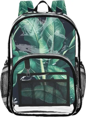 Travel Clear Backpack Floral Girls Backpack for Kids Plastic School Clear Bookbag Lush Green Banana Leaves