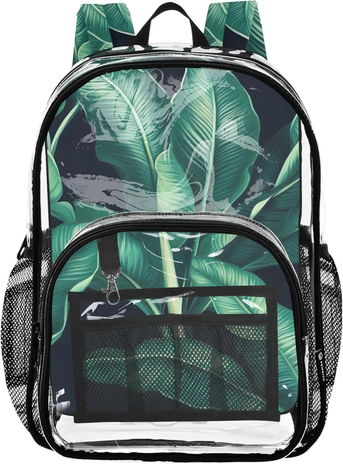 Travel Clear Backpack Floral Girls Backpack for Kids Plastic School Clear Bookbag Lush Green Banana Leaves