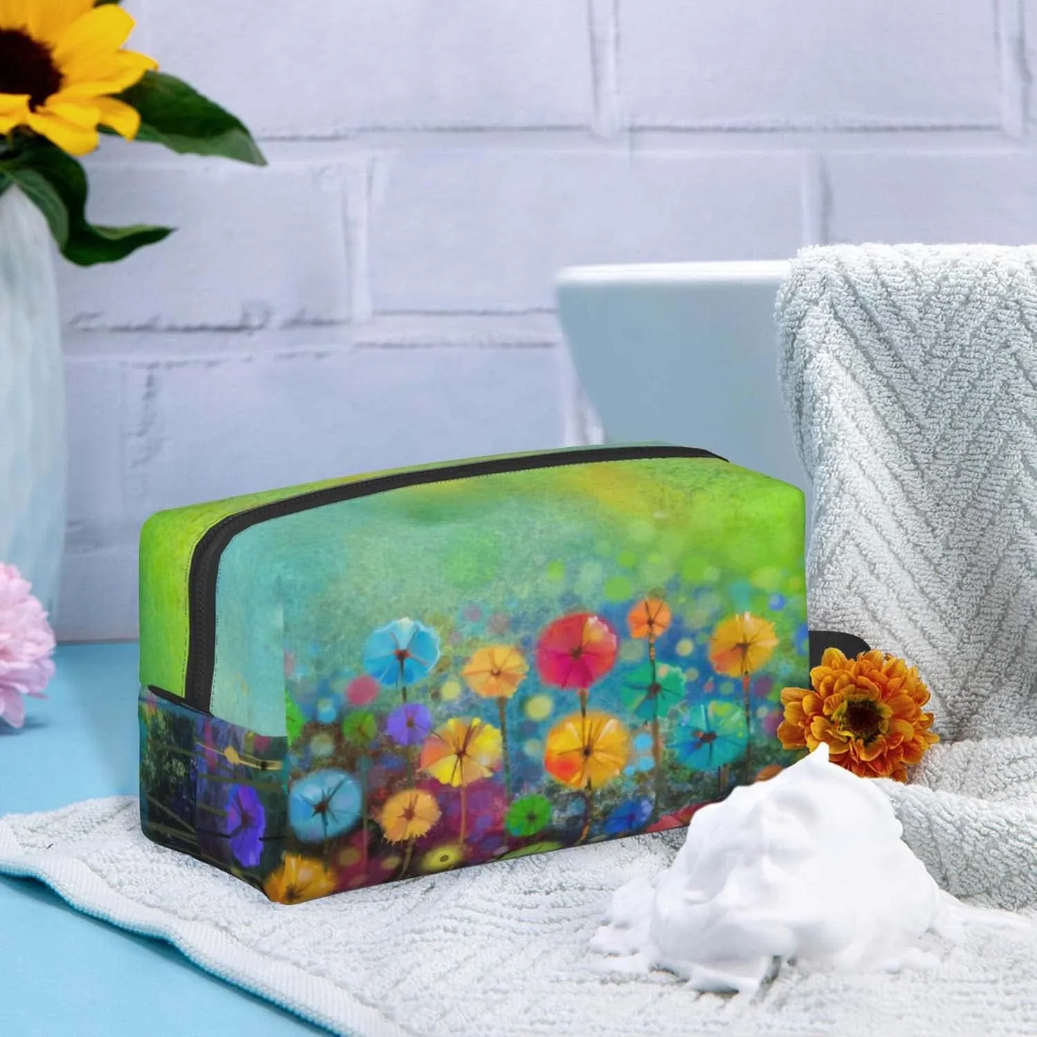 Travel Toiletry Bag,Large Makeup Bag,Portable Shaving Kit Bag, Abstract Flower,Wash Bag for Travel, Gym, Camping