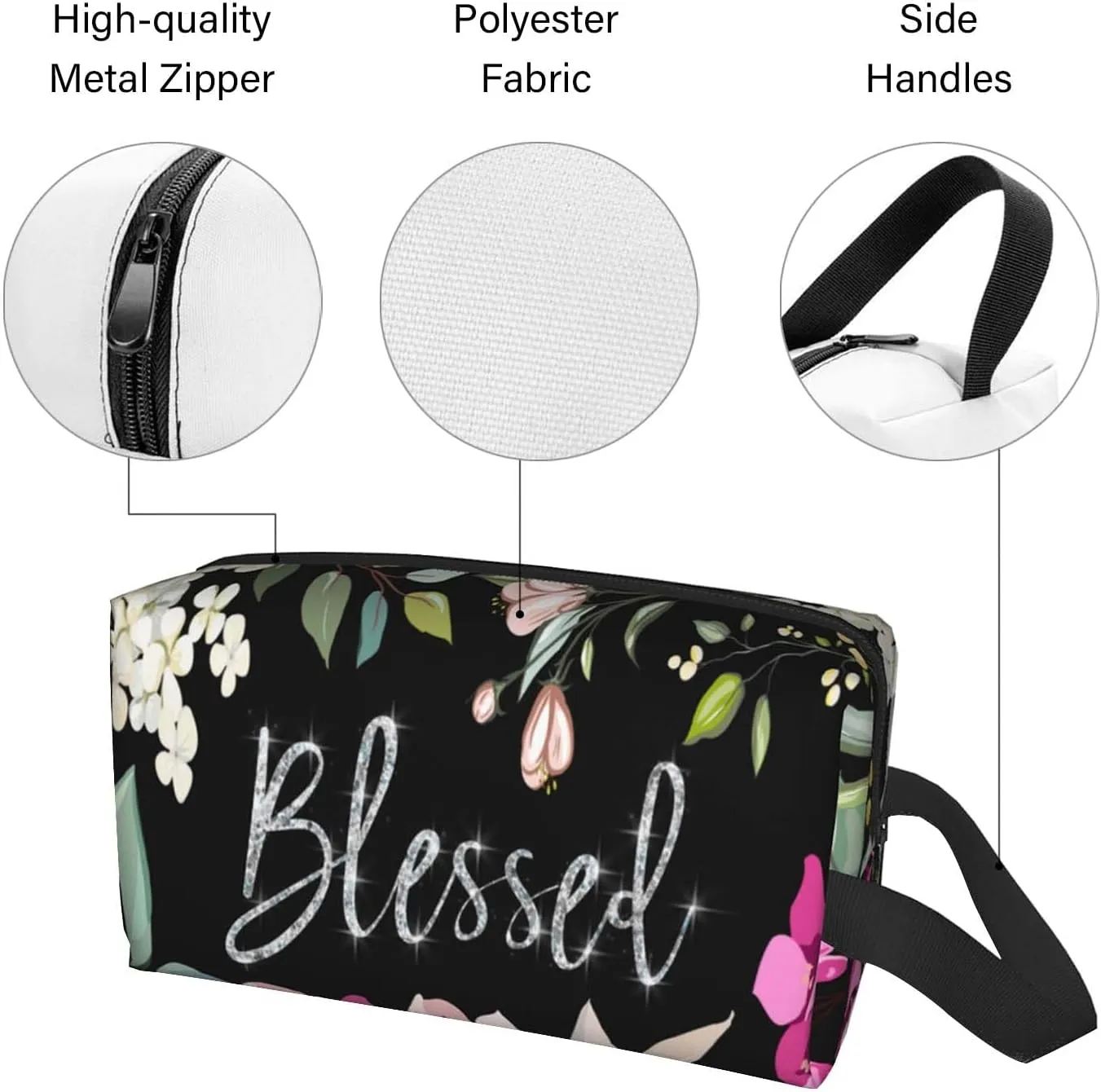 Travel Toiletry Bag,Large Makeup Bag,Portable Shaving Kit Bag, Blessed With Flower,Wash Bag for Travel, Gym, Camping