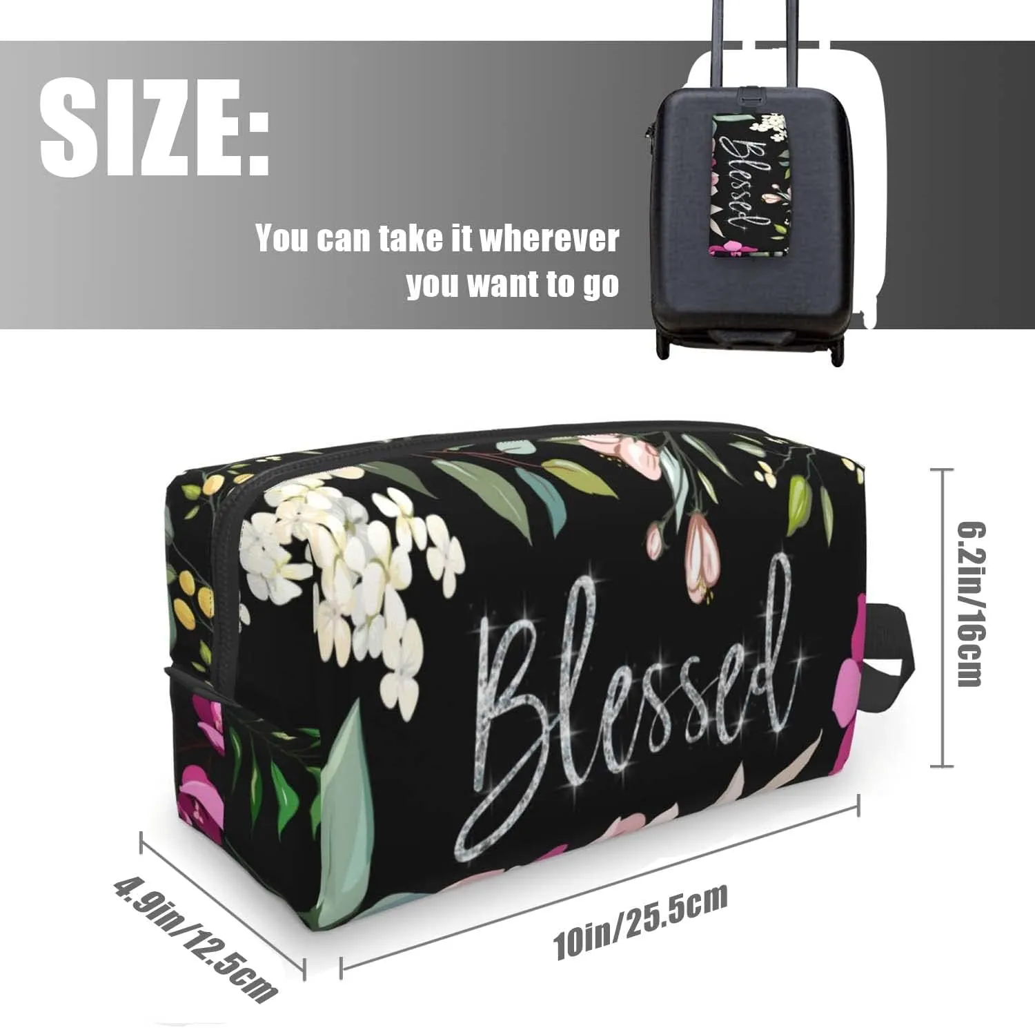 Travel Toiletry Bag,Large Makeup Bag,Portable Shaving Kit Bag, Blessed With Flower,Wash Bag for Travel, Gym, Camping