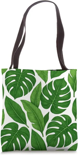 Tropical Jungle Green Monstera and Banana Leaf Pattern Tote Bag