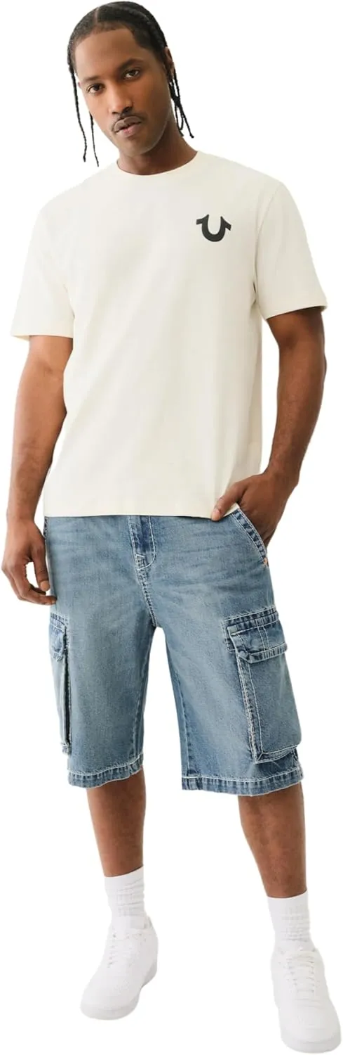 True Religion Men's Big T Vinny Cargo Denim Short - Blue Legend Medium Wash