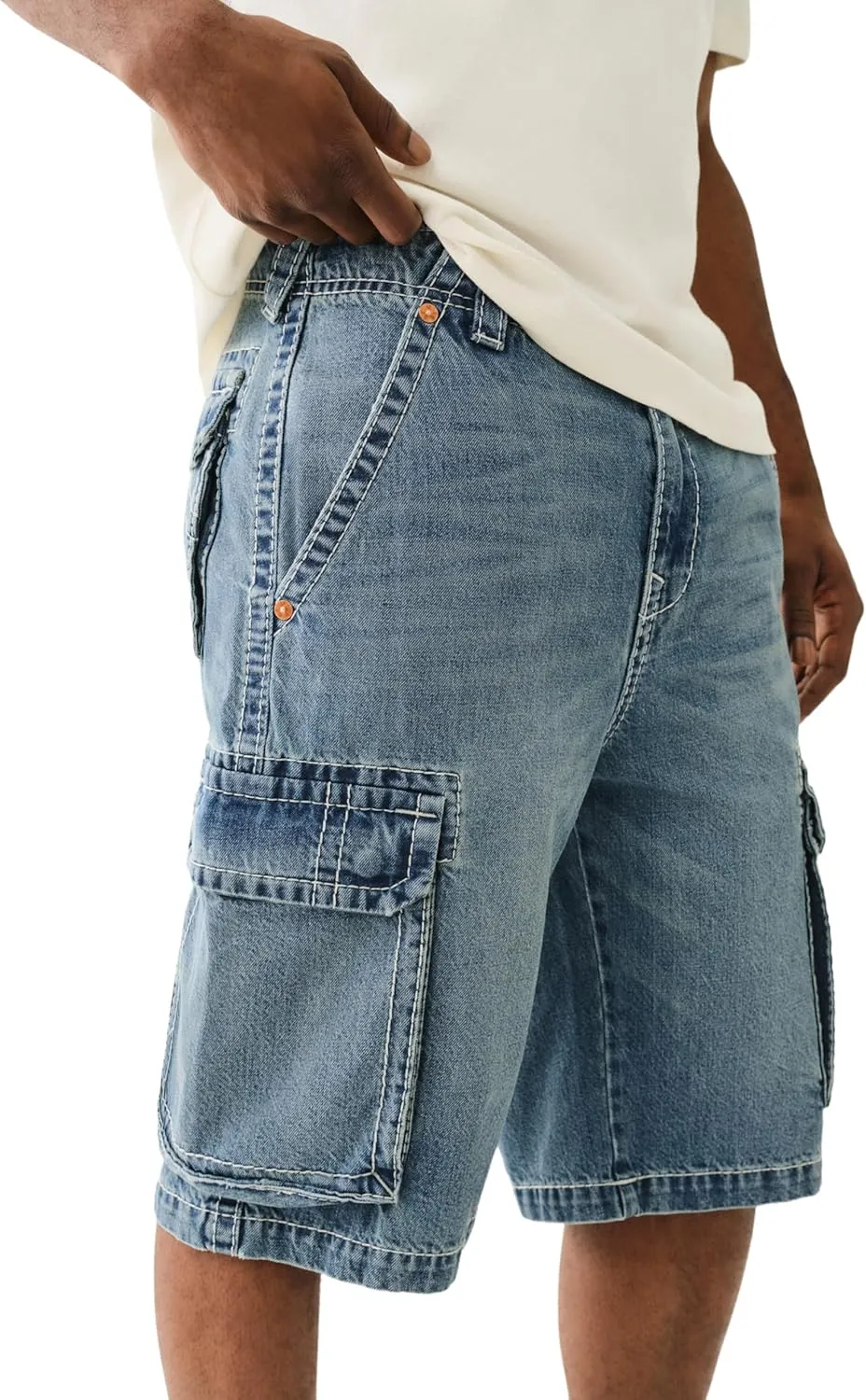 True Religion Men's Big T Vinny Cargo Denim Short - Blue Legend Medium Wash