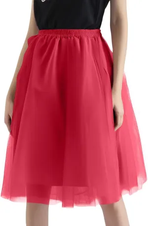 Tulle Skirts for Women Midi Skorts Elastic High Waisted Layered A Line Skirt Tutu Skirt for Prom Party