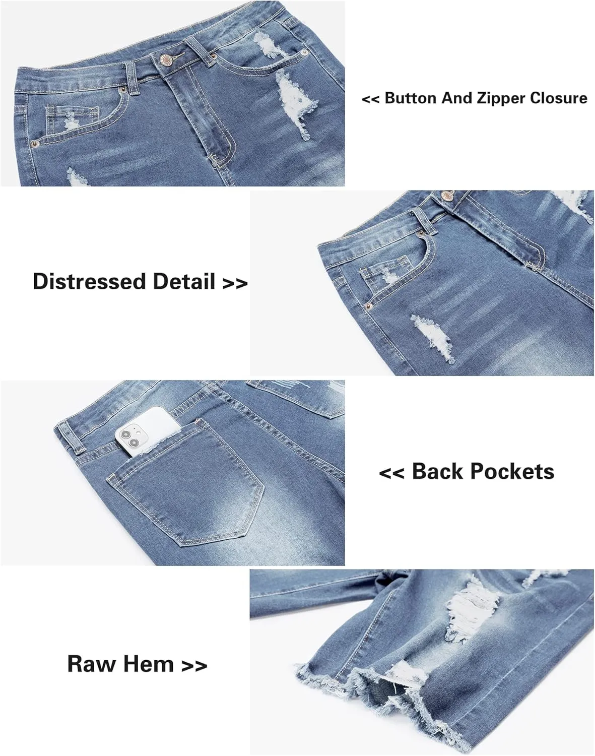 Utyful Women Summer Frayed Ripped Bermuda Shorts Distressed Denim Jeans Short