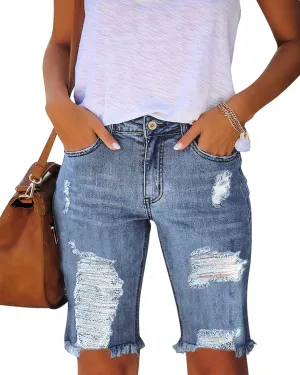 Utyful Women Summer Frayed Ripped Bermuda Shorts Distressed Denim Jeans Short