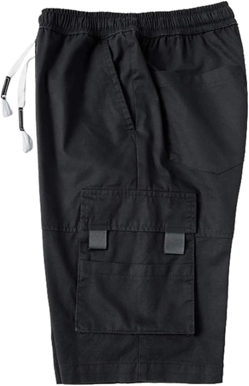 Vcansion Women's Casual Cotton Elastic Waist Drawstring Loose Fit Outdoor Multi-Pockets Cargo Shorts