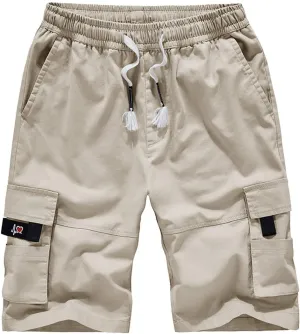Vcansion Women's Casual Cotton Elastic Waist Drawstring Loose Fit Outdoor Multi-Pockets Cargo Shorts