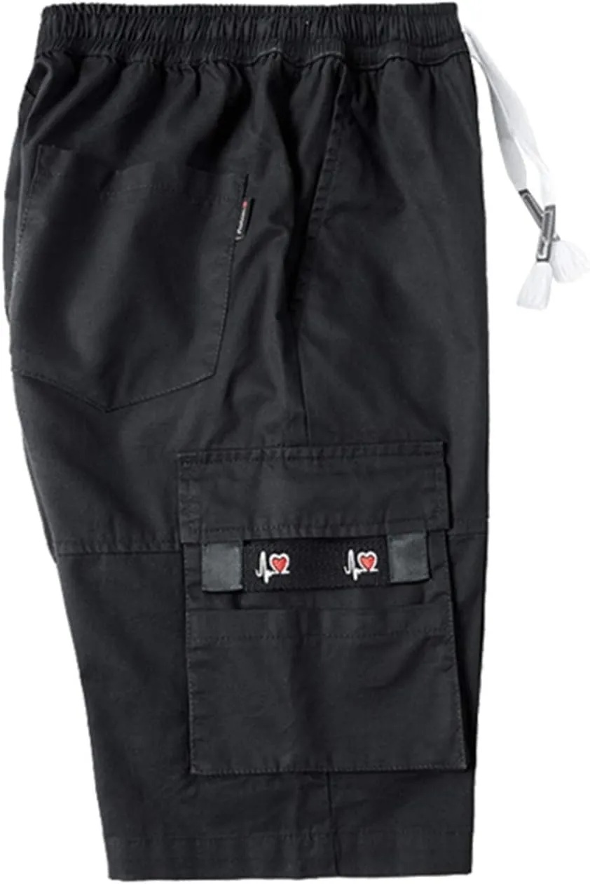 Vcansion Women's Casual Cotton Elastic Waist Drawstring Loose Fit Outdoor Multi-Pockets Cargo Shorts