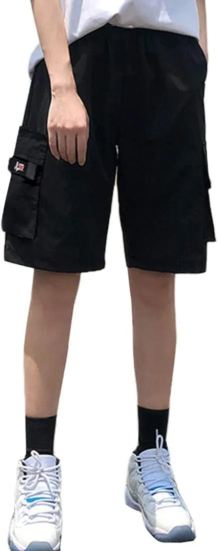Vcansion Women's Casual Cotton Elastic Waist Drawstring Loose Fit Outdoor Multi-Pockets Cargo Shorts