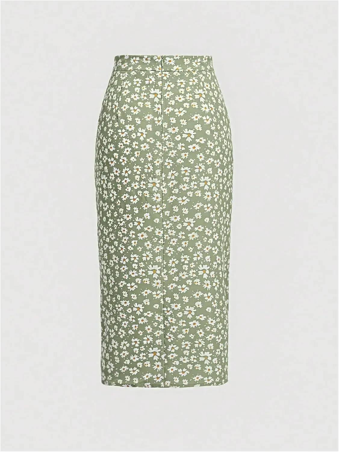 Verdusa Women's Ditsy Floral Print Ruched Skirt Split Thigh Casual Long Skirts