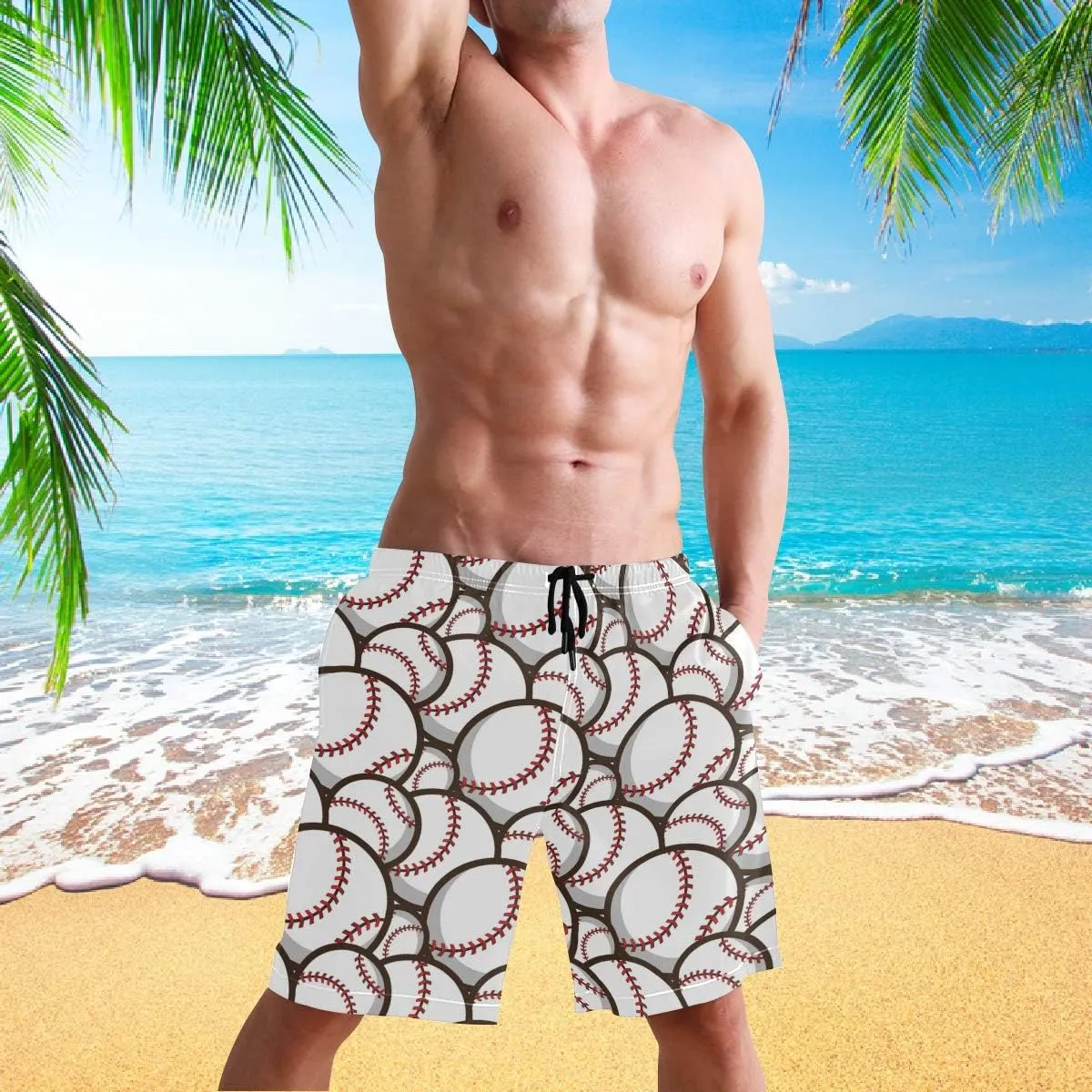 visesunny Fashion Funny Style Men's Beach Shorts Swim Trunks Quick Dry Casual Polyester Swim Shorts with Pockets S-XXL