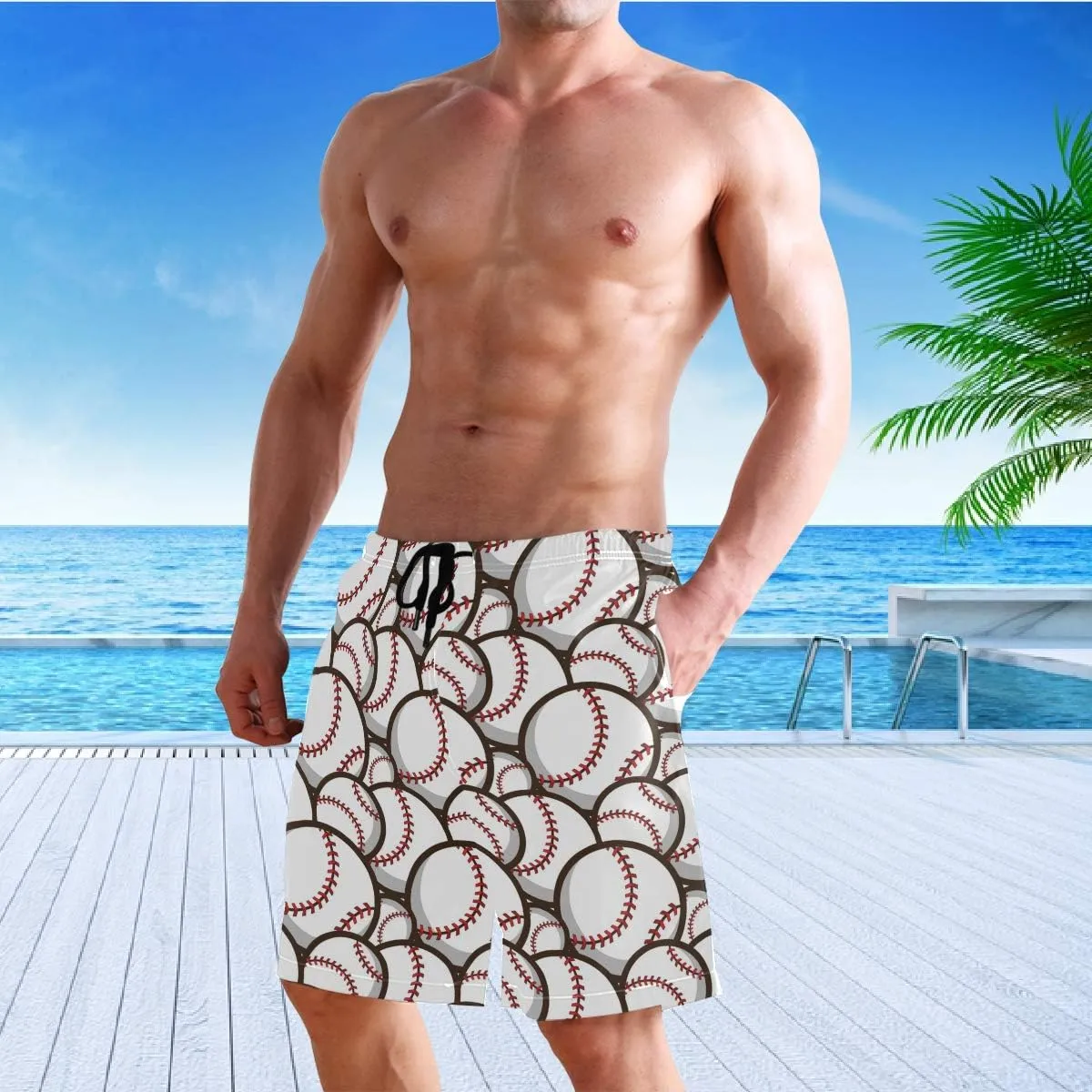 visesunny Fashion Funny Style Men's Beach Shorts Swim Trunks Quick Dry Casual Polyester Swim Shorts with Pockets S-XXL