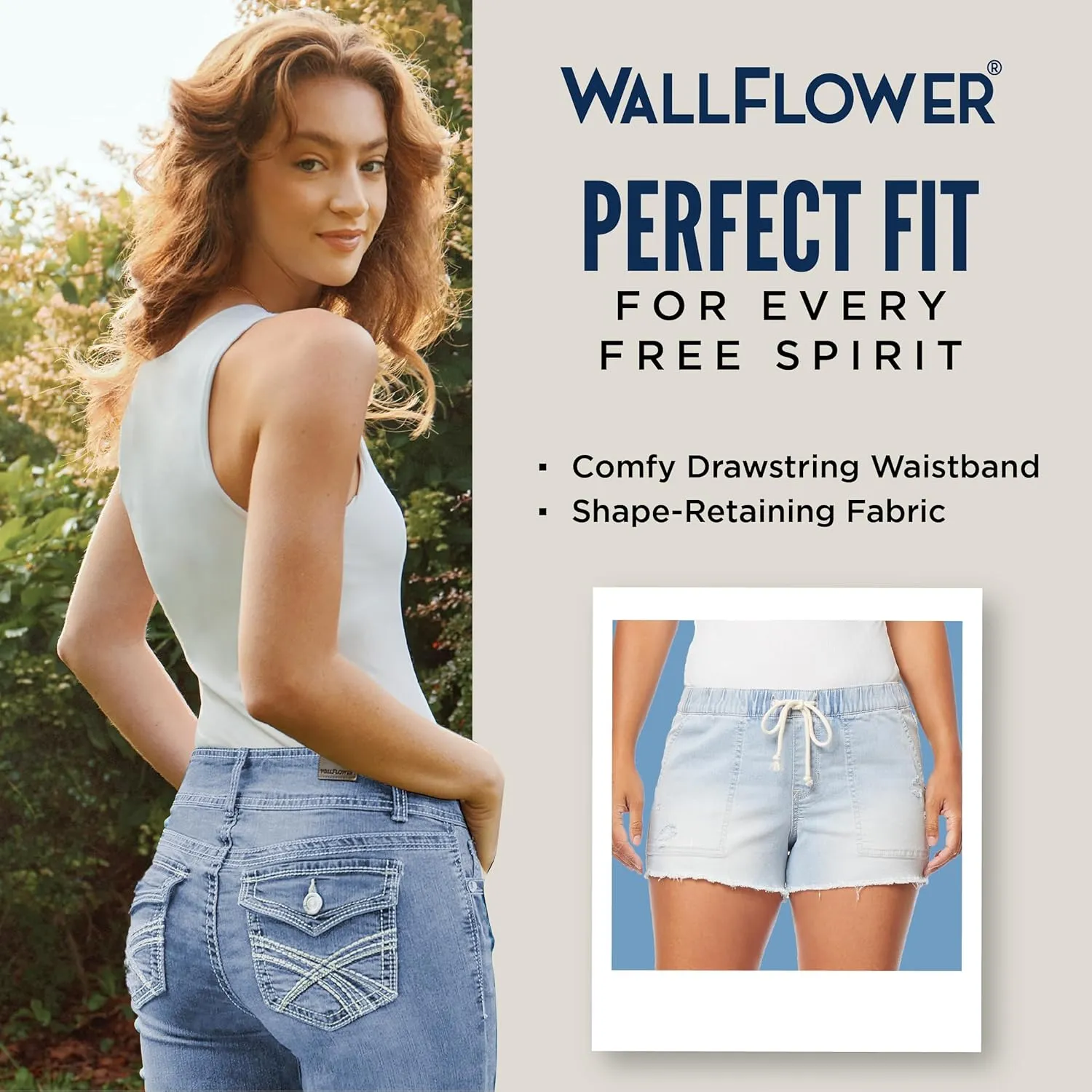 WallFlower Women's Tomboy Jogger Shorts Denim Mid-Rise Insta Stretch Juniors
