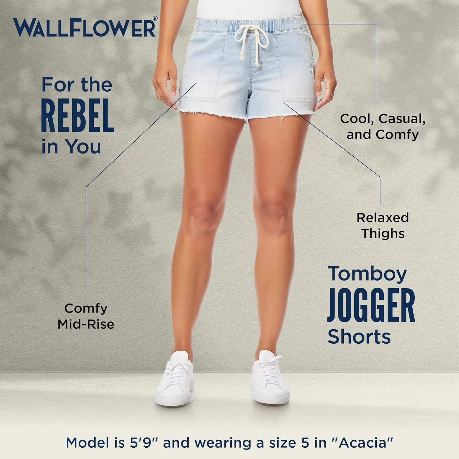 WallFlower Women's Tomboy Jogger Shorts Denim Mid-Rise Insta Stretch Juniors