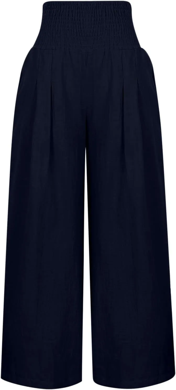 Wide Leg Pants Women Summer Casual Drawstring High Waist Cotton Linen Trousers Resort Wear Beach Trendy Palazzo Pant