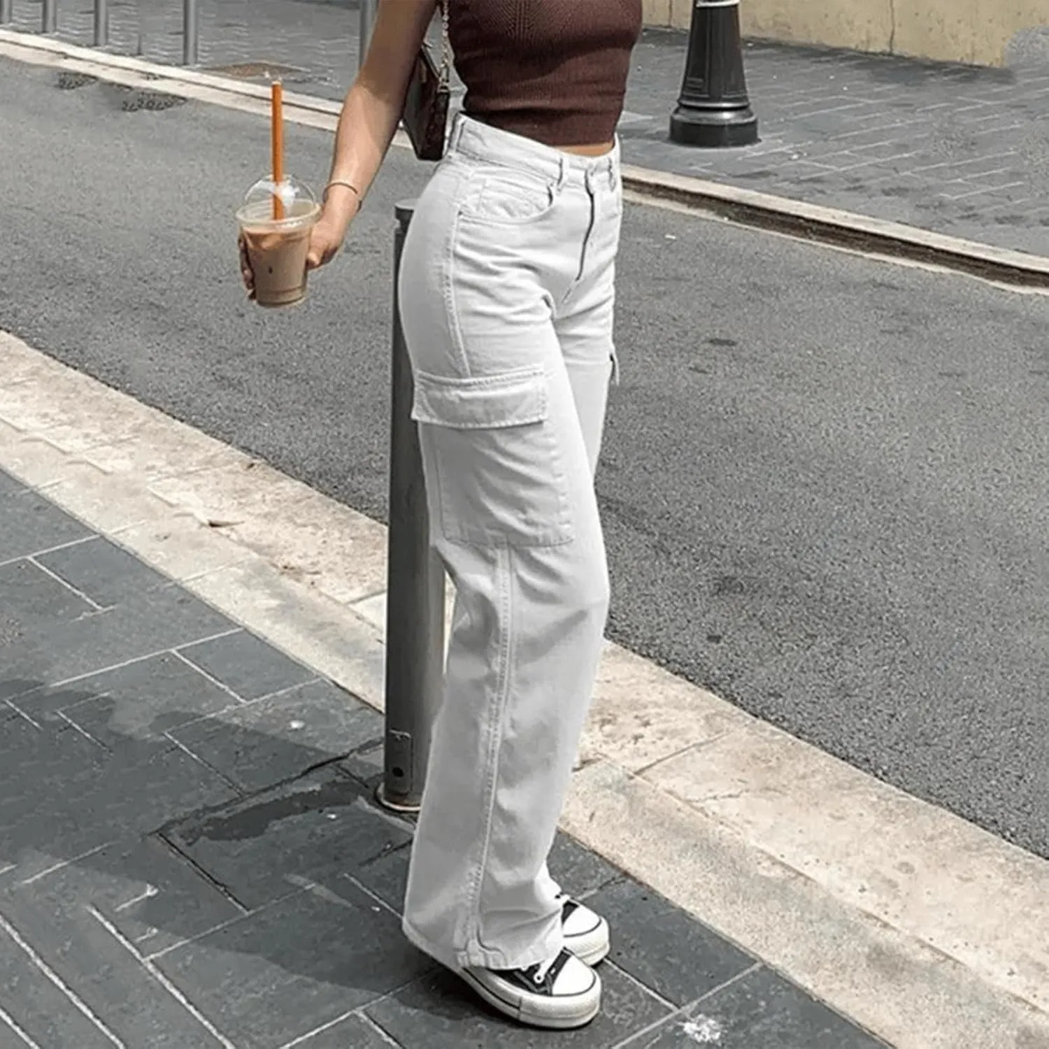 Wide Leg Sweatpants Winter Slack Work Capris with Pockets Straight Leg High Waisted
