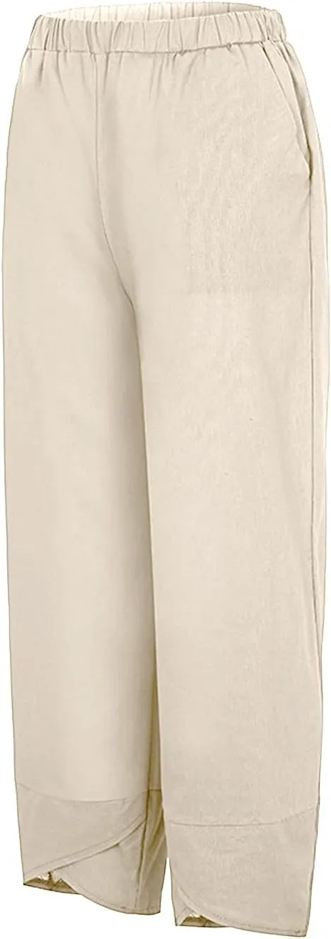 Women Linen Blend Summer Y2K Fashion Pant Trousers Low Waist Stretchy Straight Slim Fit Pants Vacation