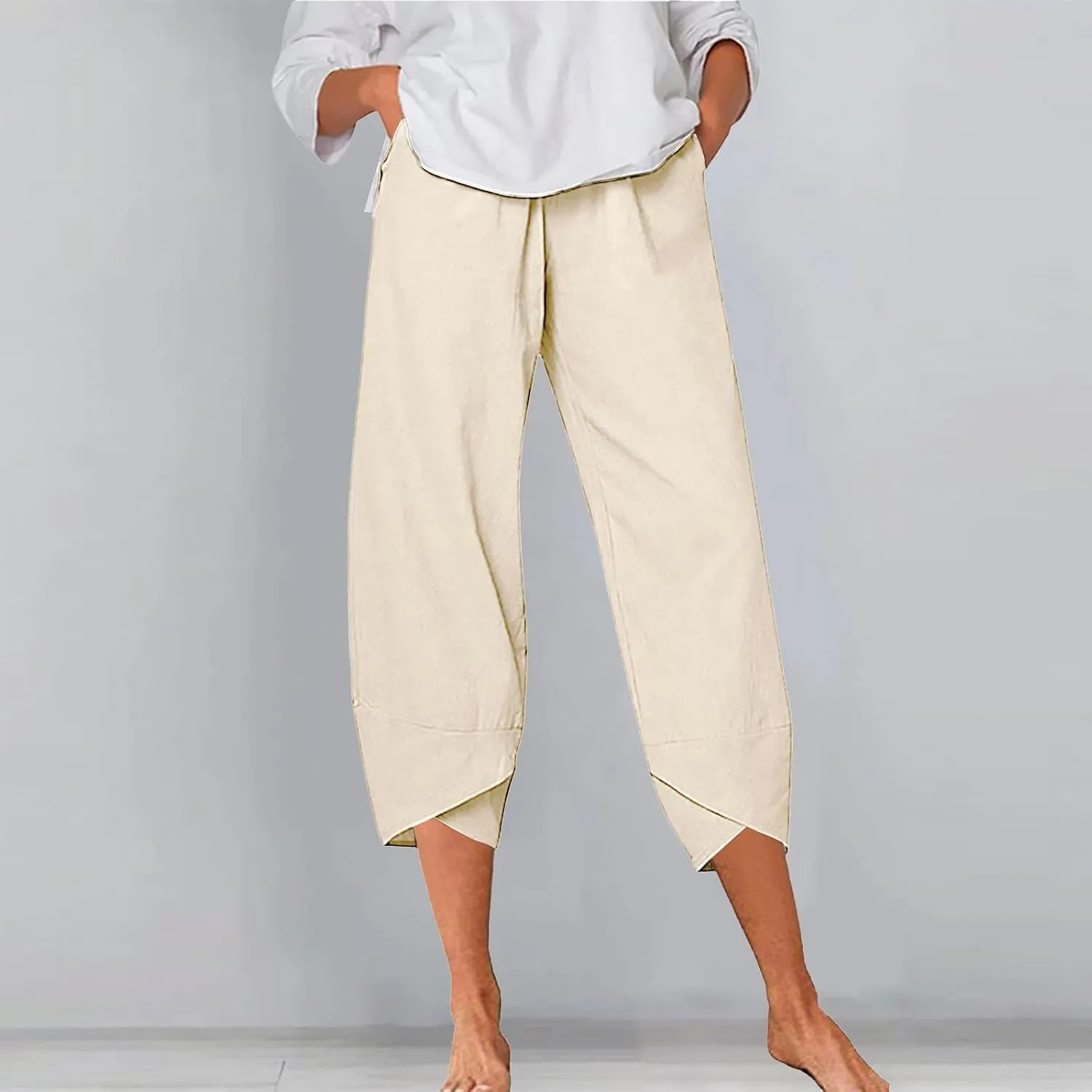 Women Linen Blend Summer Y2K Fashion Pant Trousers Low Waist Stretchy Straight Slim Fit Pants Vacation