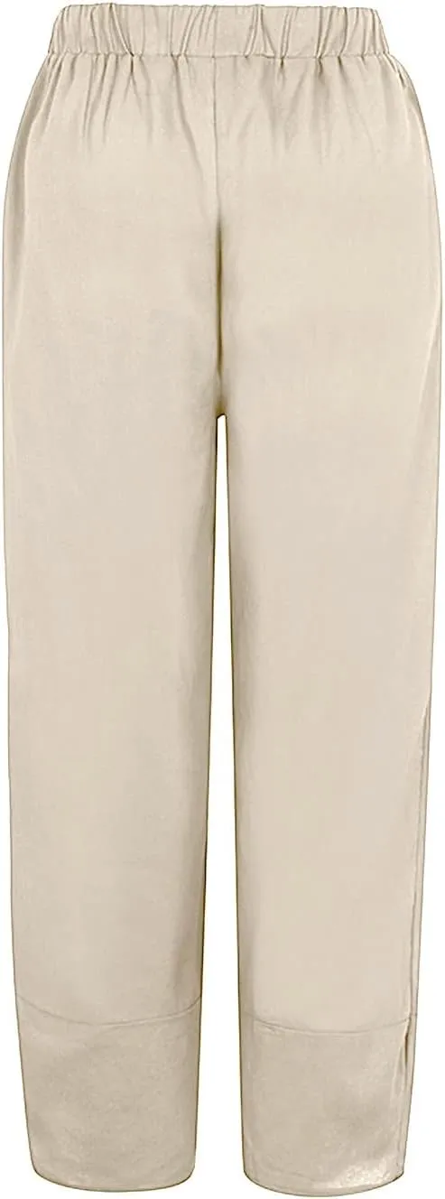 Women Linen Blend Summer Y2K Fashion Pant Trousers Low Waist Stretchy Straight Slim Fit Pants Vacation