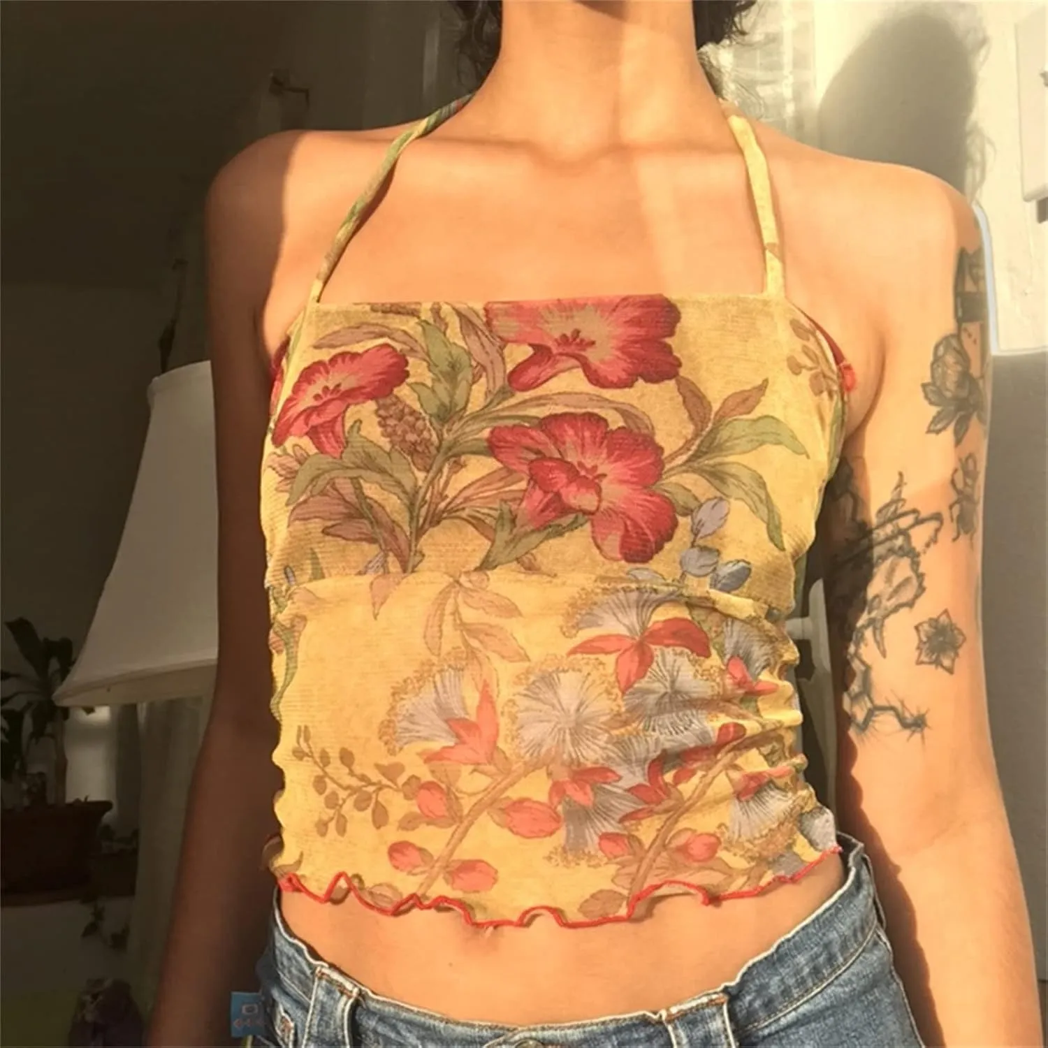 Women Y2K Sexy Lace Camisole Low Cut Slim Fit Sleeveless Spaghetti Strap Tank Crop Tops Vintage Fairy Streetwear