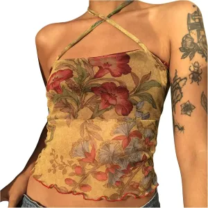 Women Y2K Sexy Lace Camisole Low Cut Slim Fit Sleeveless Spaghetti Strap Tank Crop Tops Vintage Fairy Streetwear