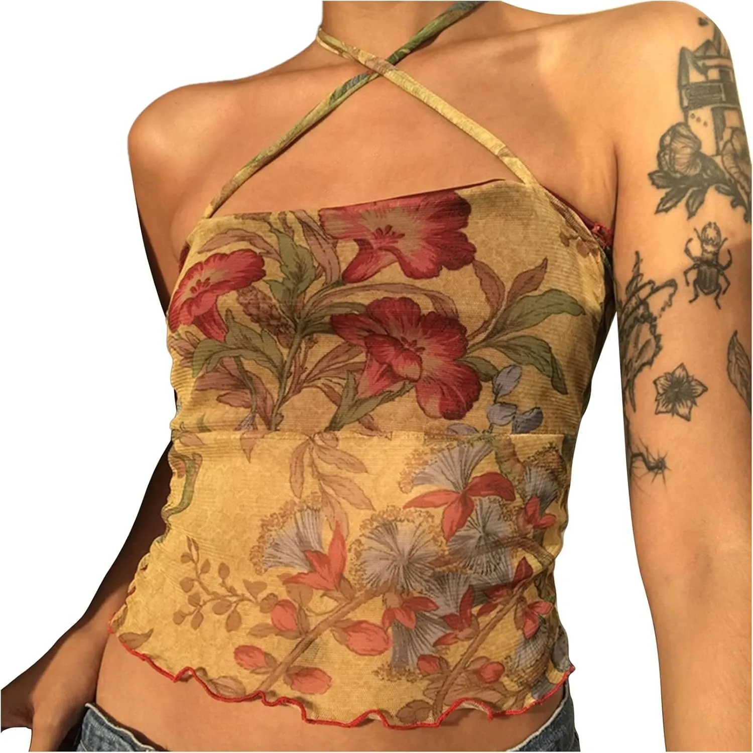 Women Y2K Sexy Lace Camisole Low Cut Slim Fit Sleeveless Spaghetti Strap Tank Crop Tops Vintage Fairy Streetwear