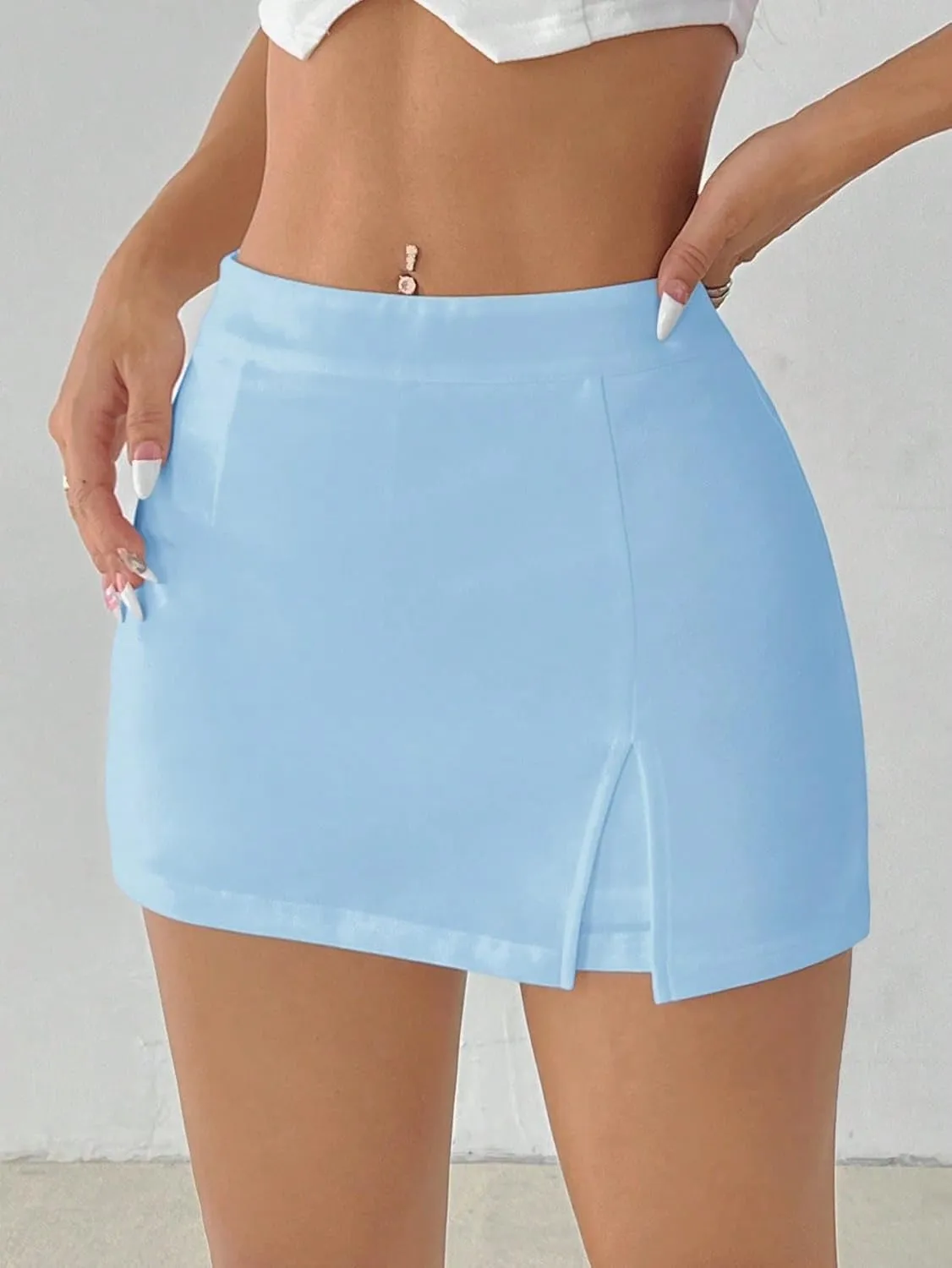 Women's 2025 Casual Plain Shorts Casual Solid Slit Skort