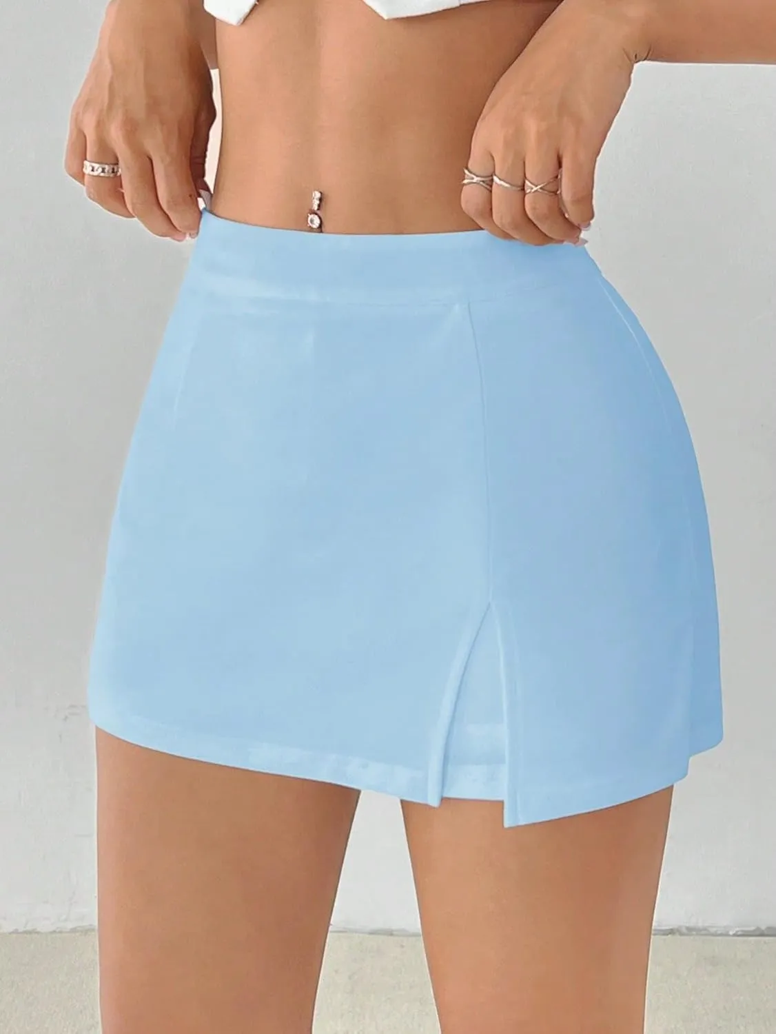 Women's 2025 Casual Plain Shorts Casual Solid Slit Skort