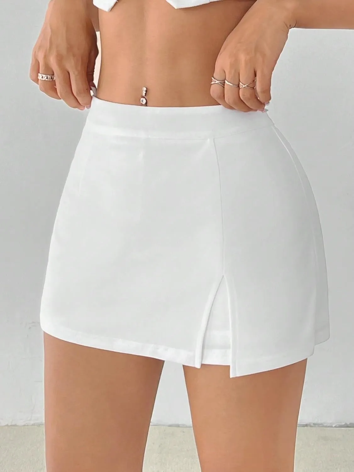 Women's 2025 Casual Plain Shorts Causal Slit Skort