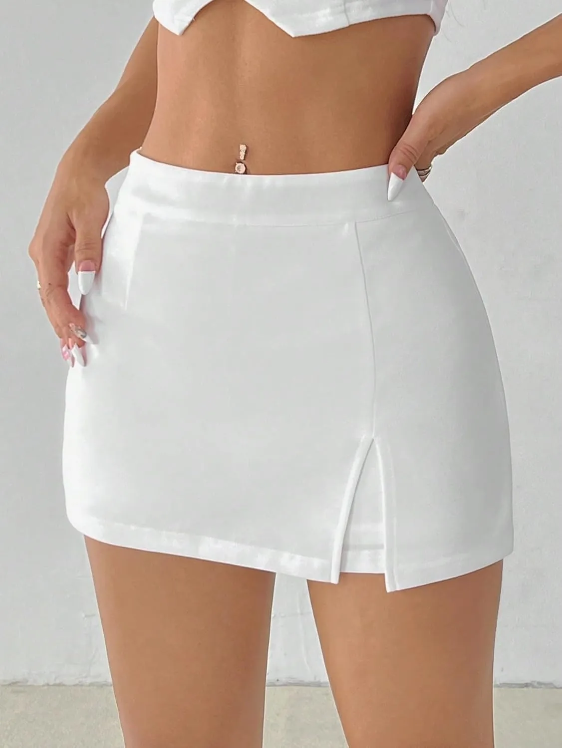 Women's 2025 Casual Plain Shorts Causal Slit Skort