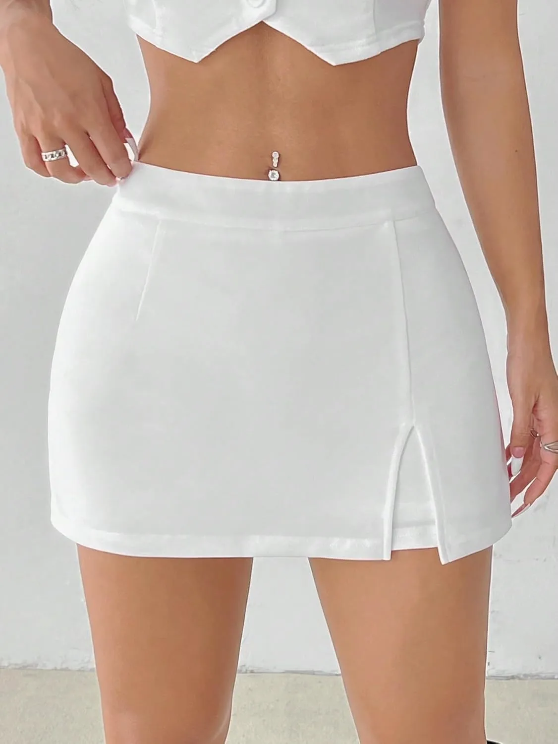 Women's 2025 Casual Plain Shorts Causal Slit Skort