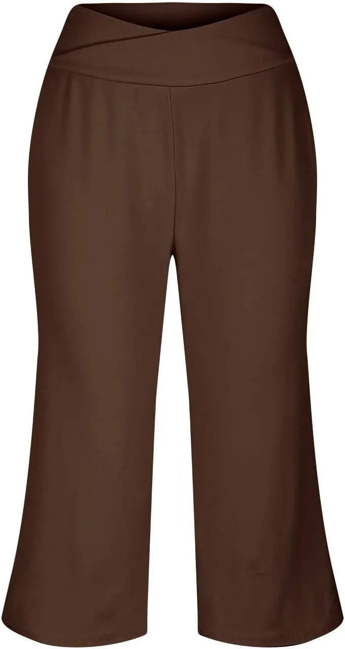 Womens Capri Pants 2025 Summer Casual High Waist Pants Loose Comfy Trendy Dressy Cropped Trouser Athletic Gym Workout