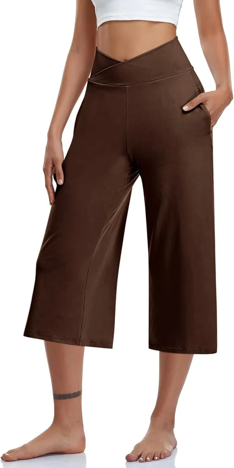 Womens Capri Pants 2025 Summer Casual High Waist Pants Loose Comfy Trendy Dressy Cropped Trouser Athletic Gym Workout