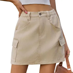 Women's Cargo Skirt Y2K High Waist Button Bodycon Mini Skirts Flap Pockets Skirts