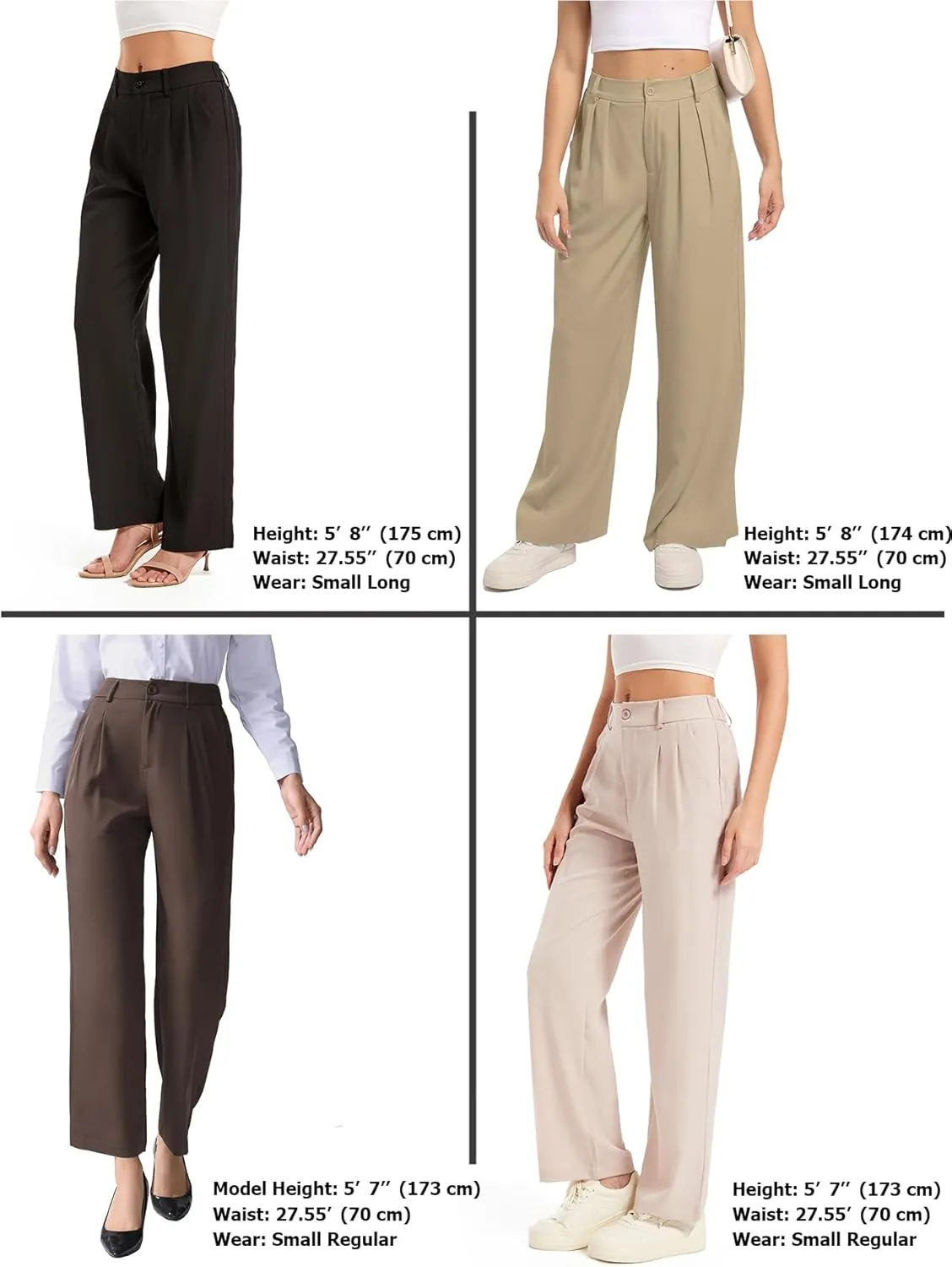 Women's Casual Straight Trousers High Waisted Button Work Office Dress Pants with Pockets