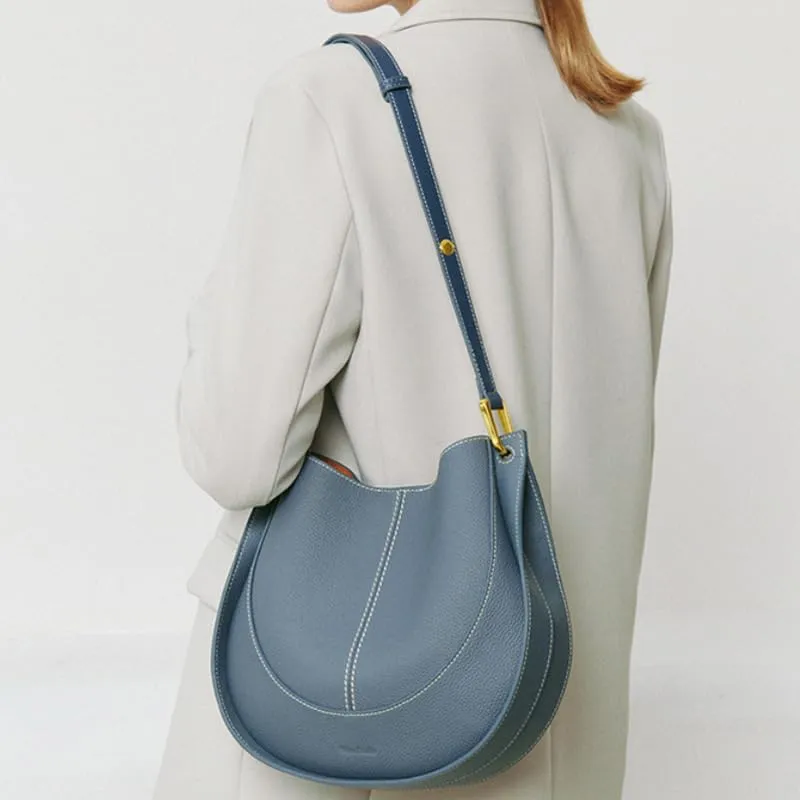 Women's Crossbody Bag - Practical Large Genuine Leather Bag (Blue)