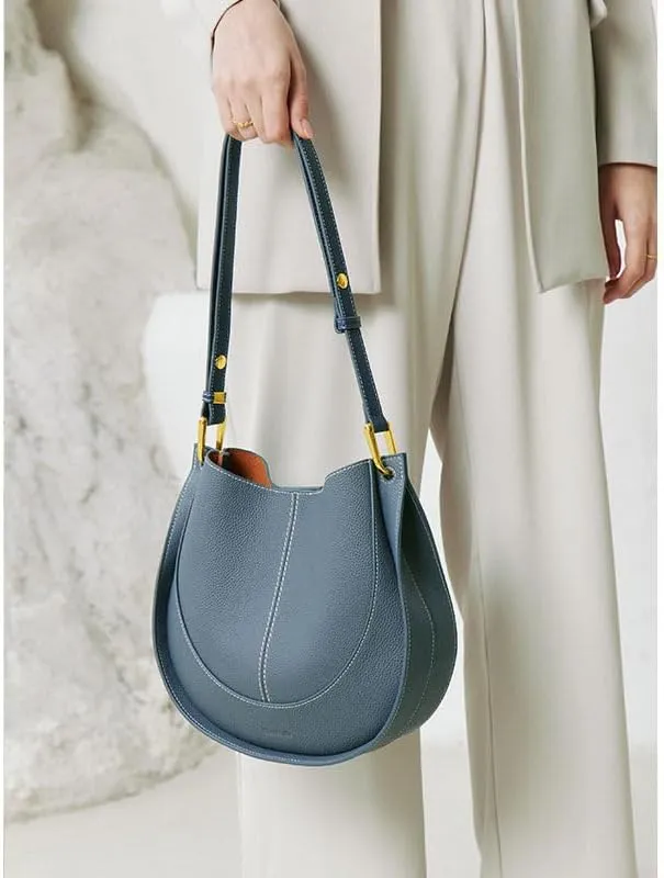 Women's Crossbody Bag - Practical Large Genuine Leather Bag (Blue)