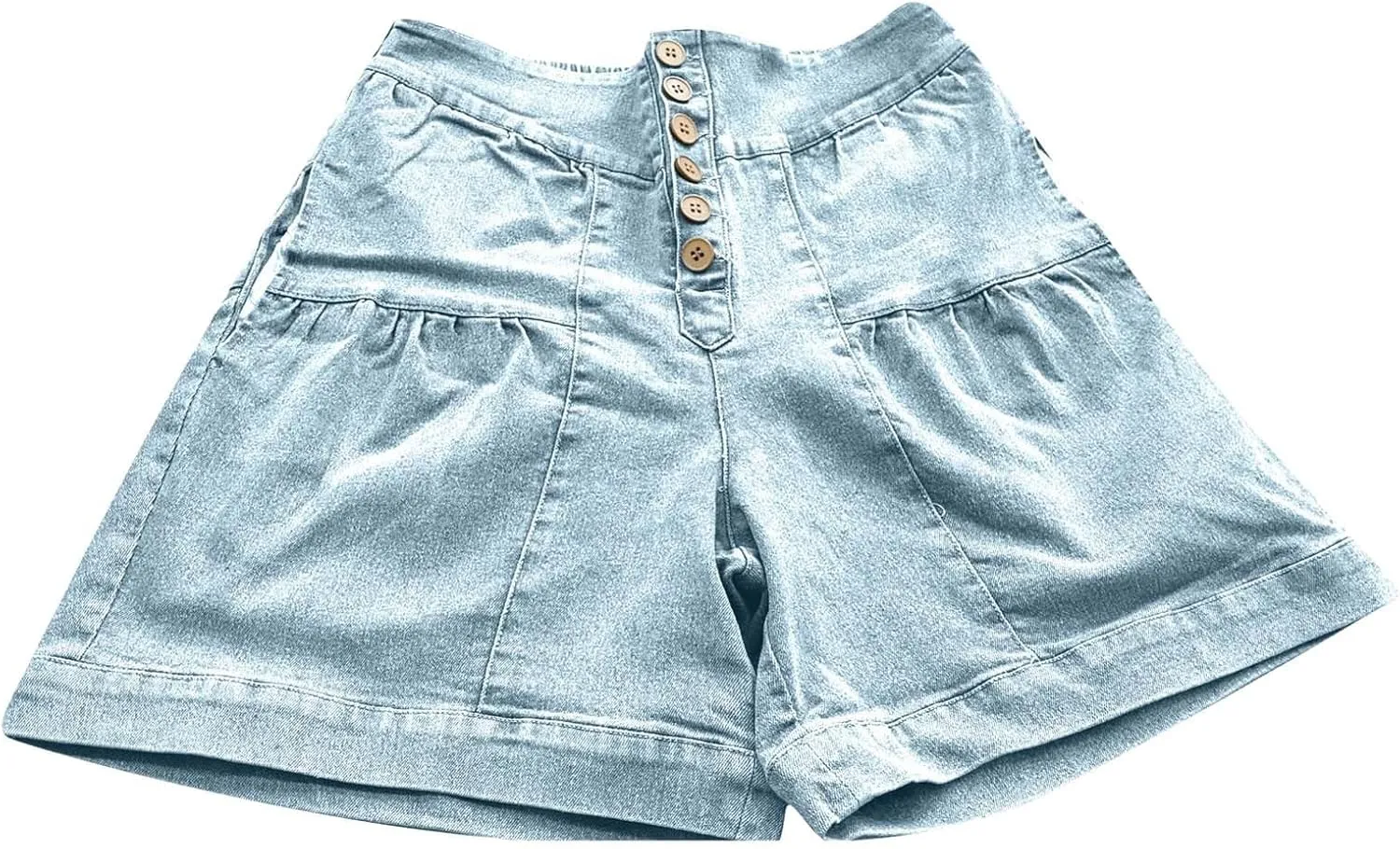 Womens Denim Shorts Baggy High Waisted Flowy Wide Leg Buttons Pleated Casual Summer Jean Shorts Trendy Ruffle Skorts