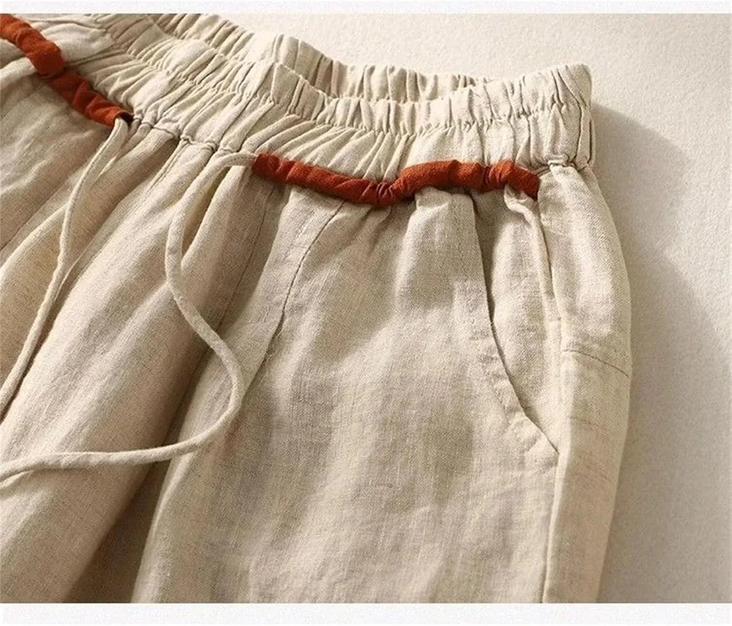 Women's Drawstring Waist Casual Harem Pants Cotton Linen Elastic High Waist Summer Pants