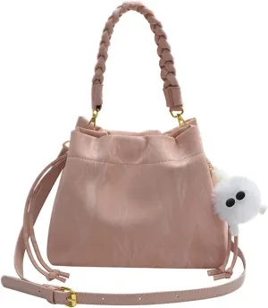 Women's Fashion Bucket Shoulder Bag PU Leather Simple Top Handle Crossbody Bag Casual Satchel Daily Use Handbag Pursebag1859OWOISS