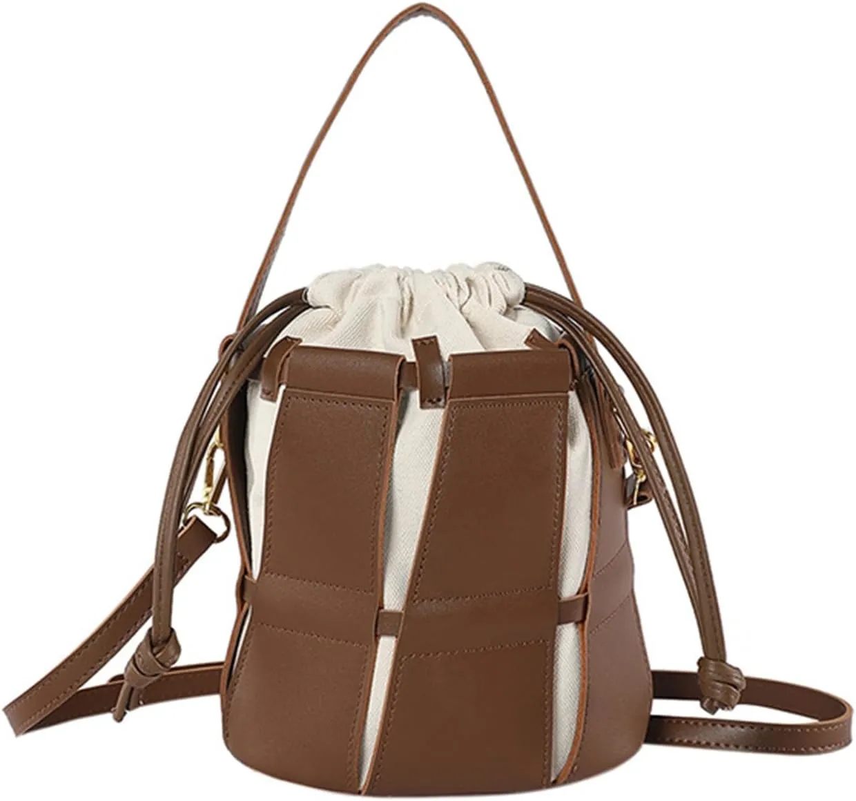 Women's Fashion Top Handle Bucket Bag PU Leather Hollow Out Crossbody Casual Tote Shoulder Bag Simple Handbag Pursebag1825OWOISS