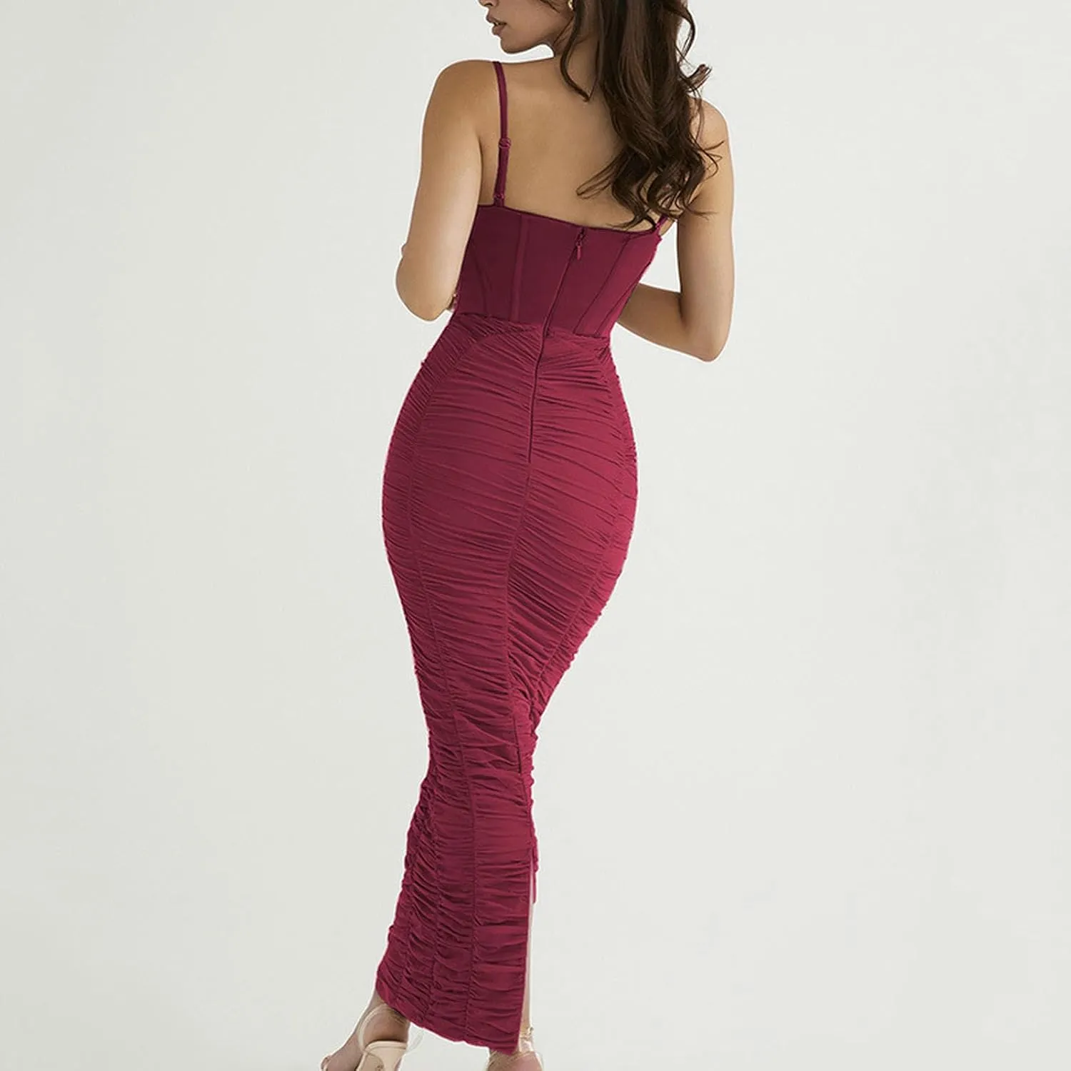 Women's Halter Pleated Long Skirt Fashionable Temperament Tight Dress for Women-Green-M