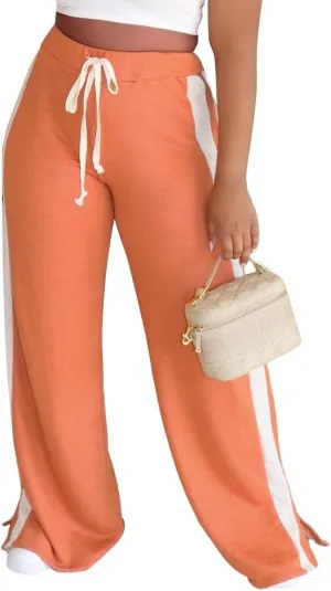 Women's High Waist Wide Leg Sweatpants Straight Leg Pants Casual Striped Pants