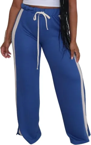 Women's High Waist Wide Leg Sweatpants Straight Leg Pants Casual Striped Pants