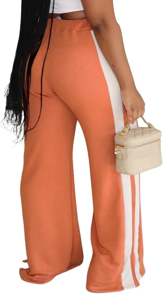 Women's High Waist Wide Leg Sweatpants Straight Leg Pants Casual Striped Pants