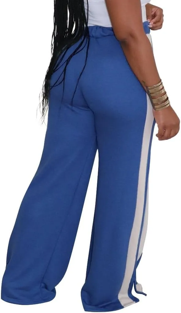 Women's High Waist Wide Leg Sweatpants Straight Leg Pants Casual Striped Pants