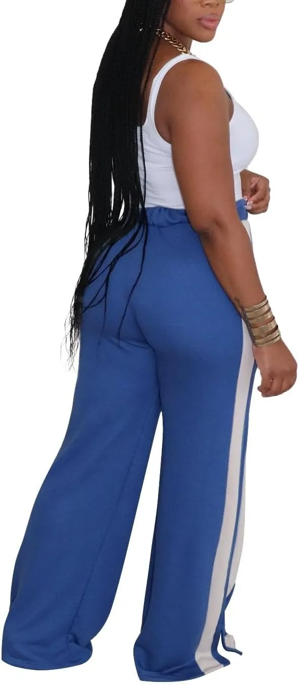 Women's High Waist Wide Leg Sweatpants Straight Leg Pants Casual Striped Pants