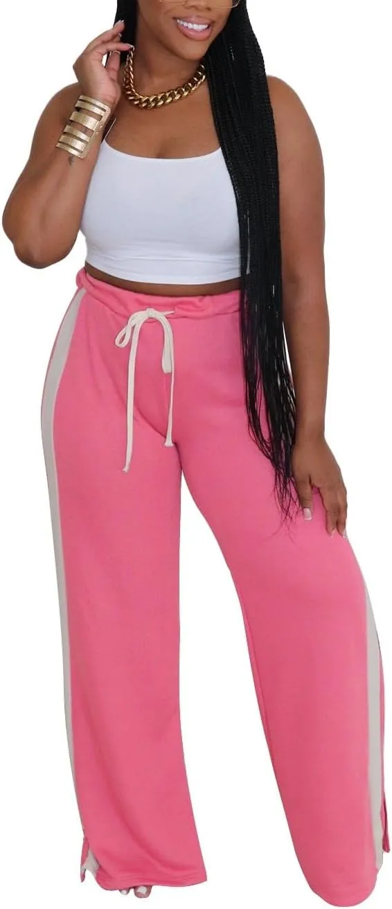 Women's High Waist Wide Leg Sweatpants Straight Leg Pants Casual Striped Pants